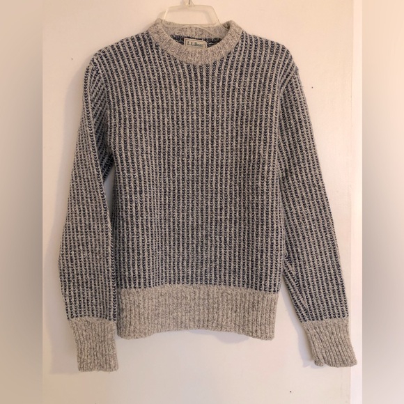 Vintage L.L.Bean wool fisherman knit sweater Freeport Maine blue grey - Picture 1 of 14